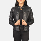 Saltco Zenna Black Leather Bomber Jacket