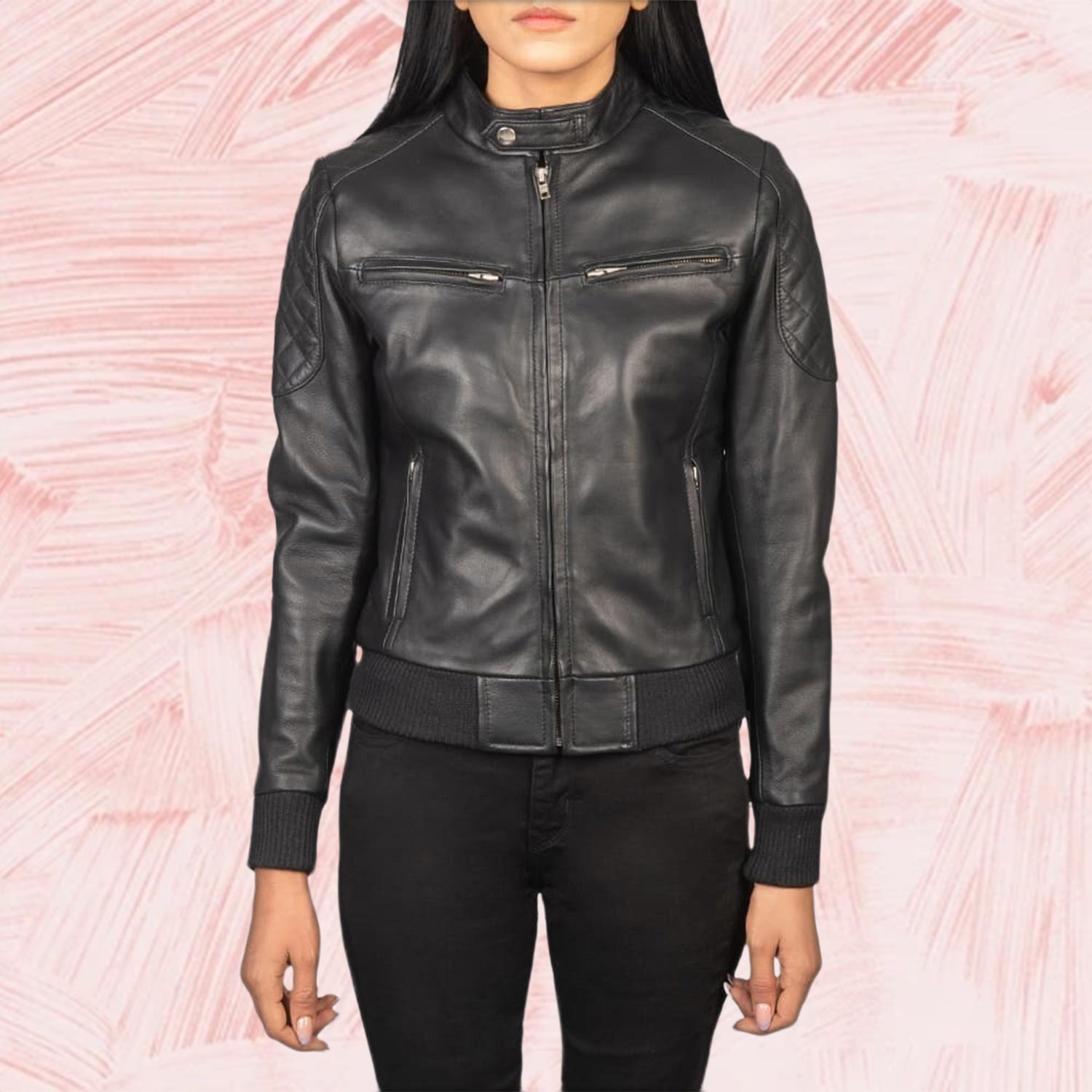 Zenna Black Leather Bomber Jacket