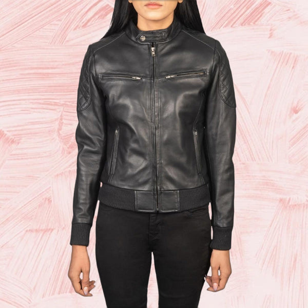 Zenna Black Leather Bomber Jacket