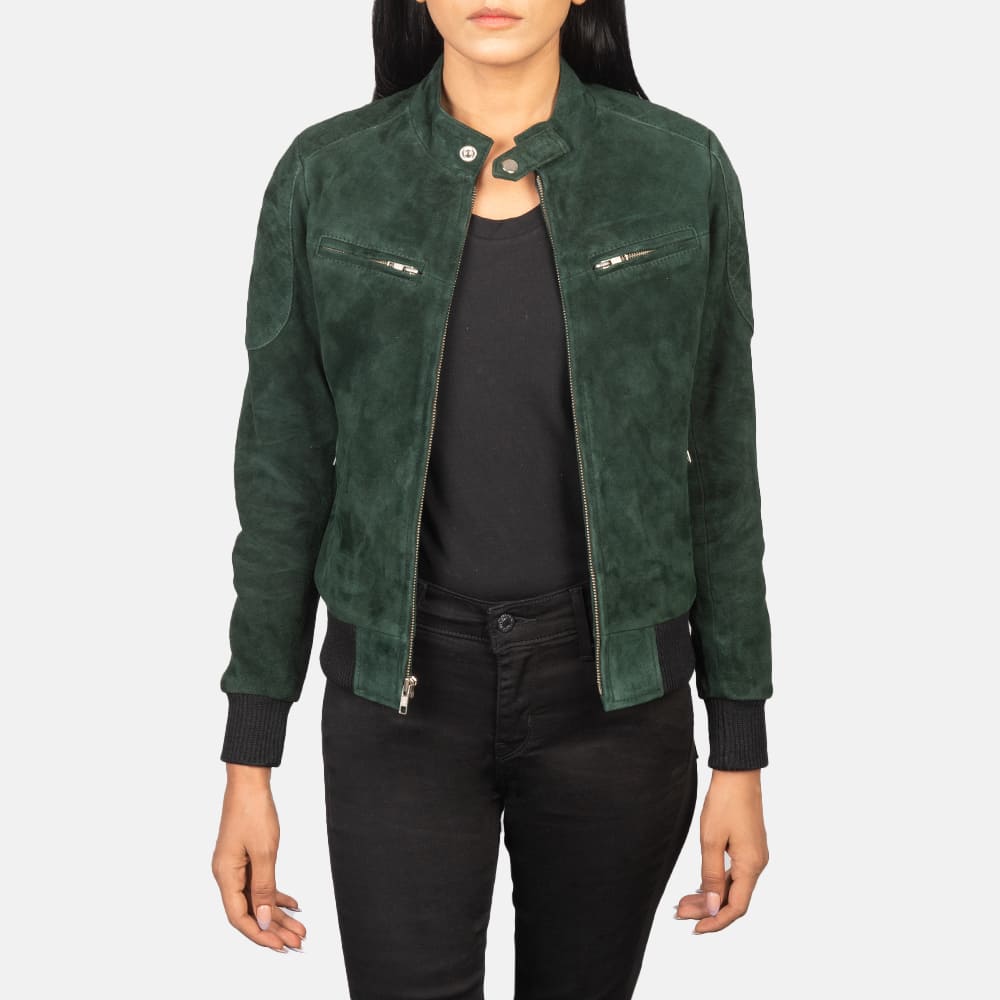 Saltco Zenna Green Suede Bomber Jacket
