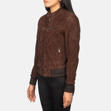 Rhea Mocha Suede Bomber Jacket for Women