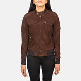 Rhea Mocha Suede Bomber Jacket for Women