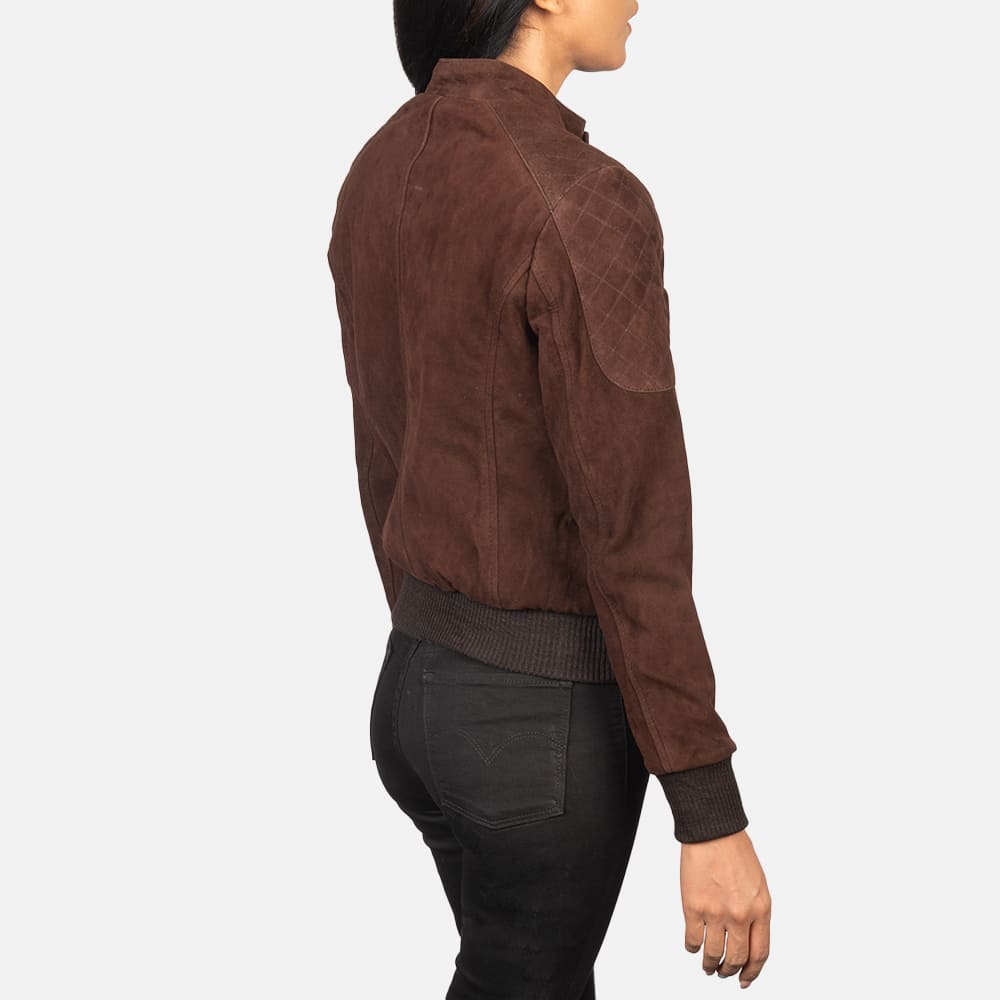Rhea Mocha Suede Bomber Jacket for Women