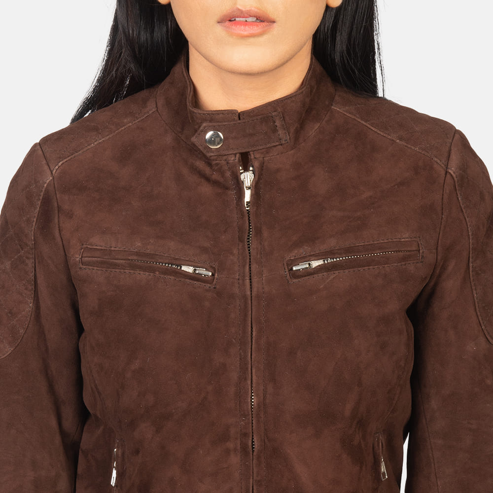 Rhea Mocha Suede Bomber Jacket for Women