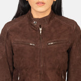 Rhea Mocha Suede Bomber Jacket for Women