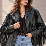 fringe jacket
leather fringe
womens leather
western jacket
black leather
leather jacket
fringe leather
cowboy jacket
western leather
womens jacket
button jacket
leather outerwear
fringe coat