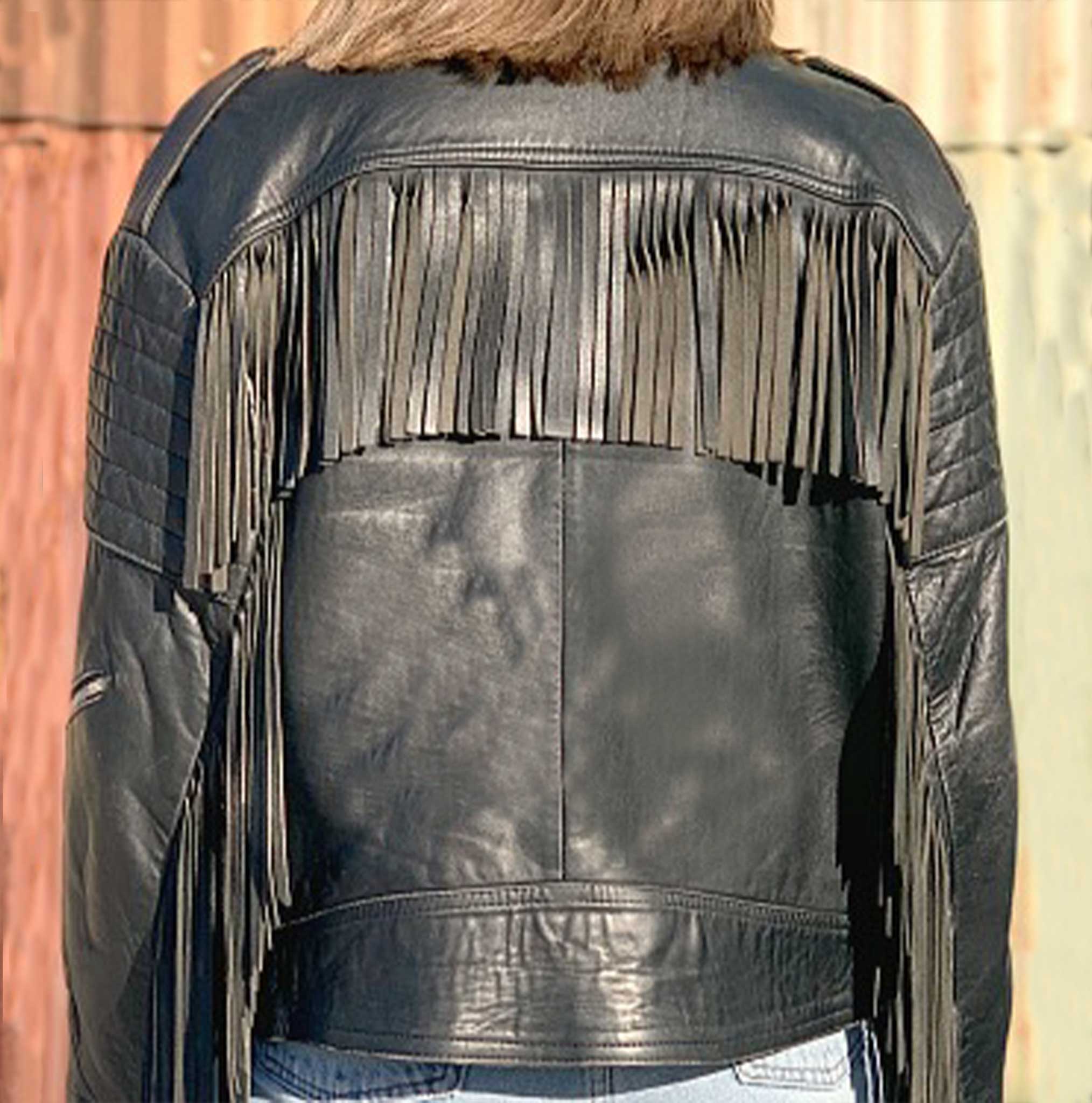Black Fringe Tassel Vintage Leather Biker Jacket – SaltCo Leather