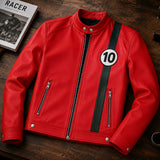 Men's Red Sheep Leather Racing Jacket | Cafe Racer Biker Moto Style