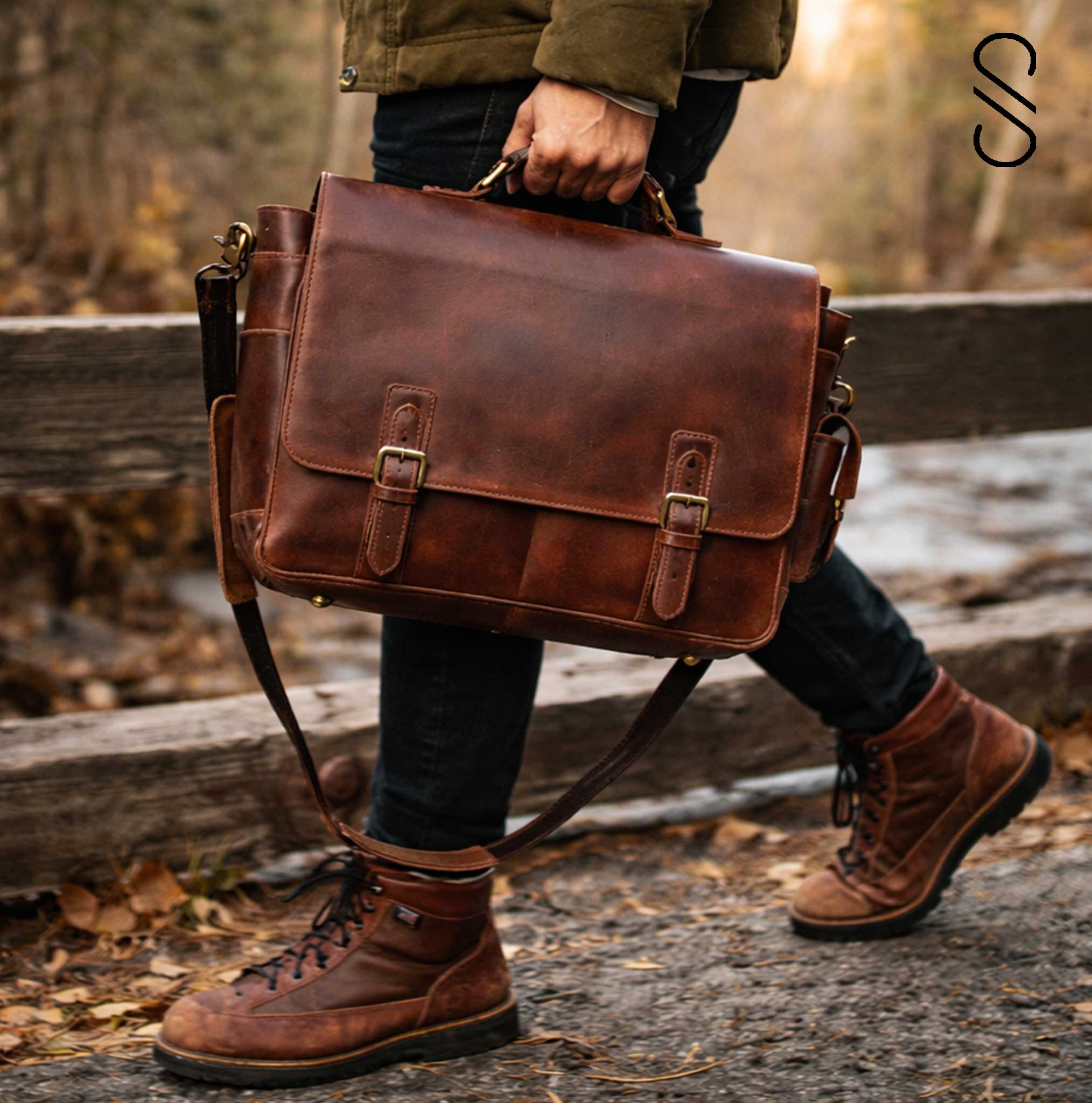 Ravendell Carryall Brown Leather Satchel for Men