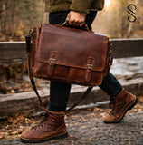 Ravendell Carryall Brown Leather Satchel for Men