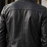 mens leather jacket
sheepskin jacket
black leather
mens sheepskin
stand collar
suede panel
mens black jacket
zip leather jacket