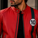 Men's Red Sheep Leather Racing Jacket | Cafe Racer Biker Moto Style