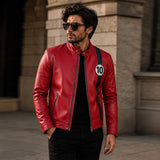Men's Red Sheep Leather Racing Jacket | Cafe Racer Biker Moto Style