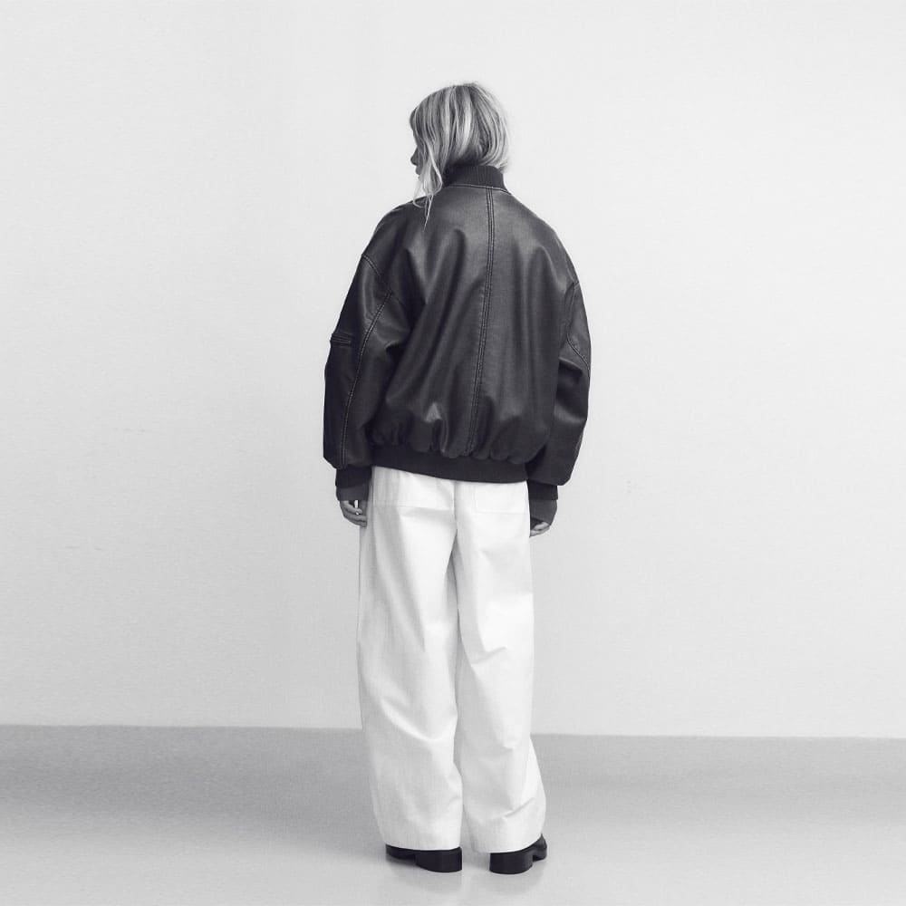 LuxeLoom Oversized Women's Distressed Leather Bomber Jacket 