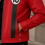 Men's Red Sheep Leather Racing Jacket | Cafe Racer Biker Moto Style