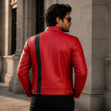 Men's Red Sheep Leather Racing Jacket | Cafe Racer Biker Moto Style