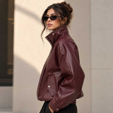 leather jacket
womens leather
oversized jacket
genuine leather
mock neck jacket
high neck jacket