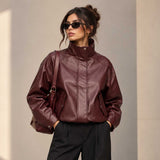 leather jacket
womens leather
oversized jacket
genuine leather
mock neck jacket
high neck jacket