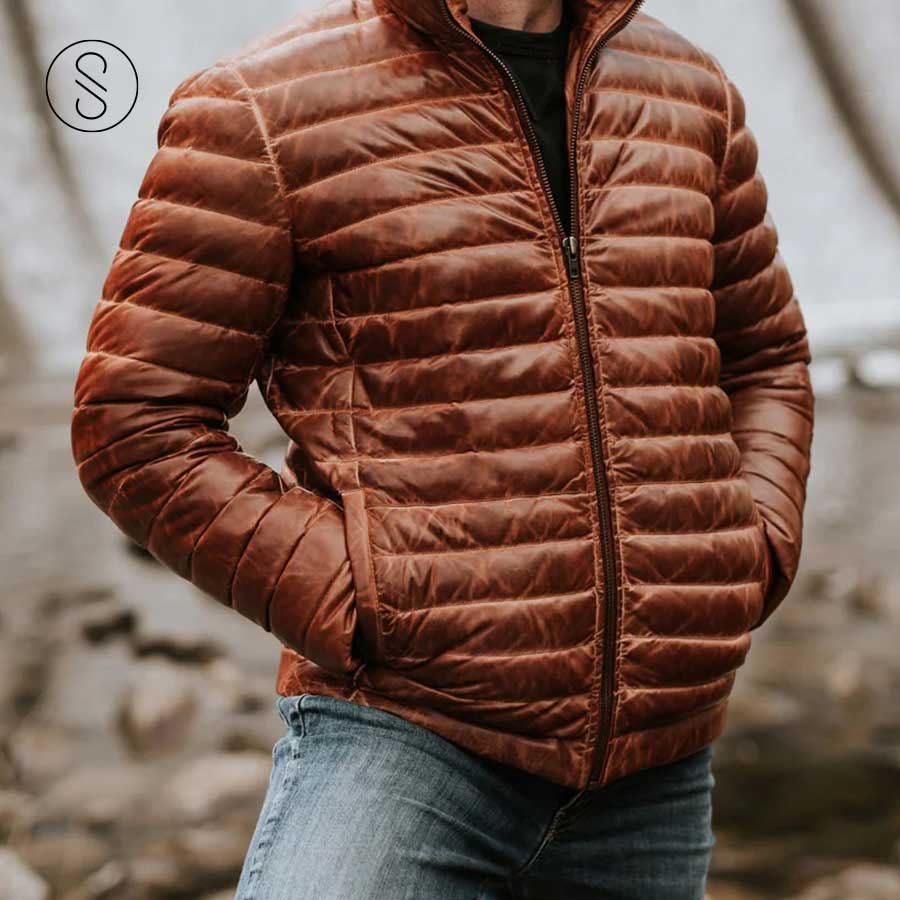 Brown Leather Down Jacket