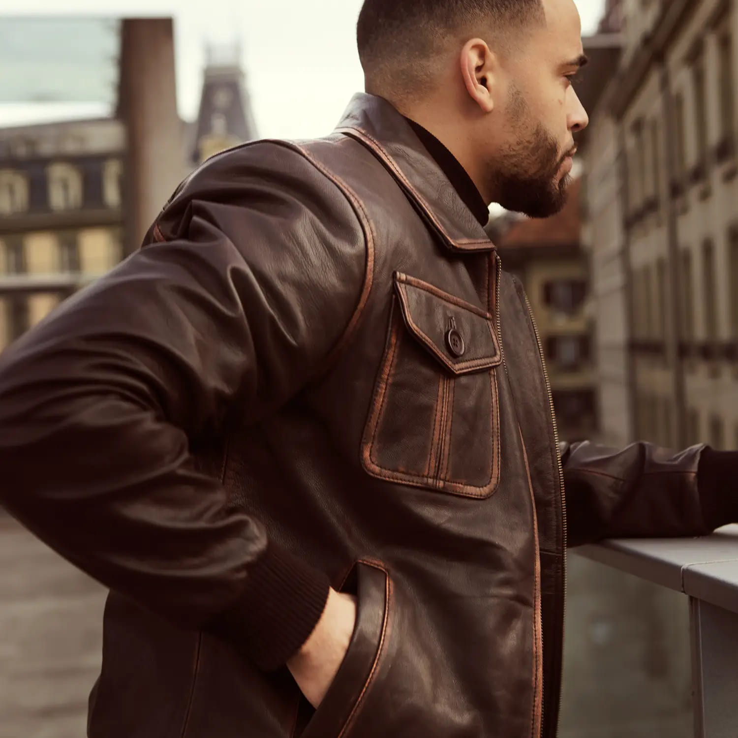 Aaron Brown Leather Bomber Jacket 9