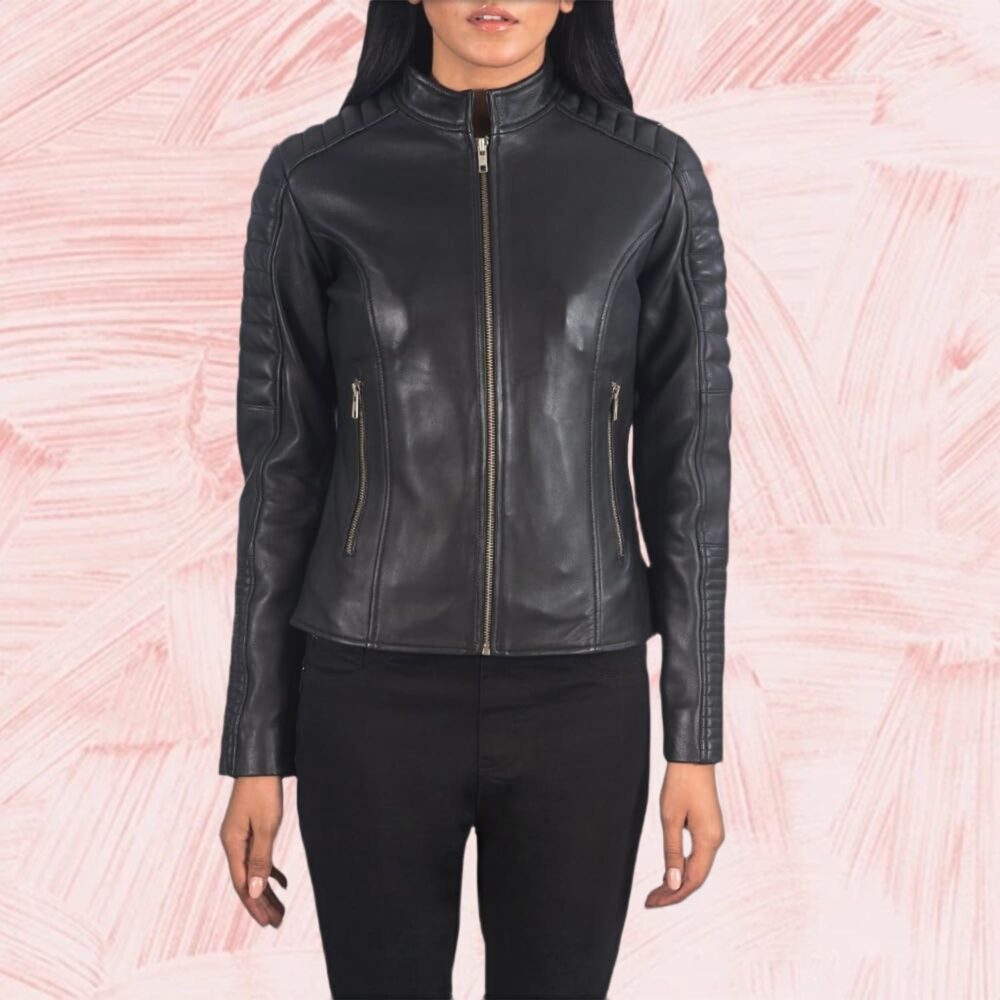 Adalyn Quilted Black Leather Biker Jacket