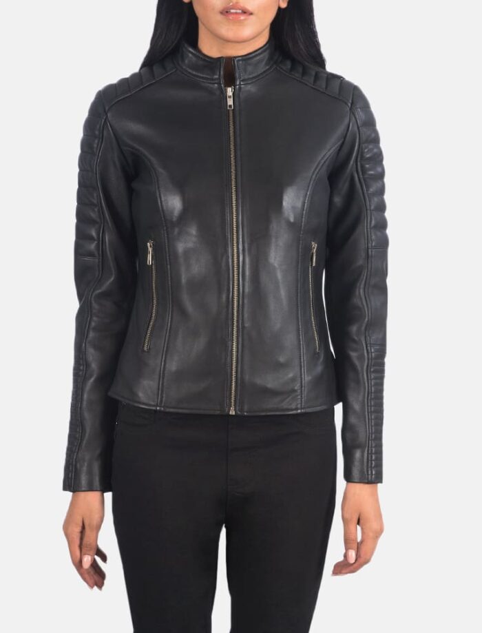 Adalyn Quilted Black Leather Biker Jacket