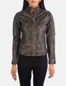 Adalyn Quilted Distressed Brown Leather Biker Jacket