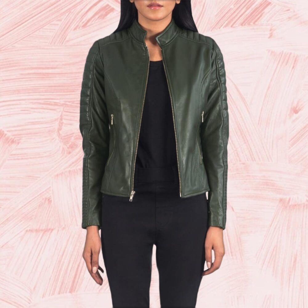 Adalyn Quilted Green Leather Biker Jacket