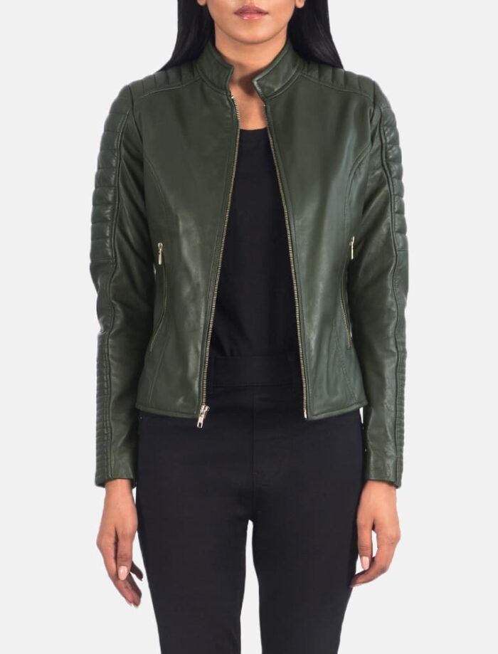 Adalyn Quilted Green Leather Biker Jacket