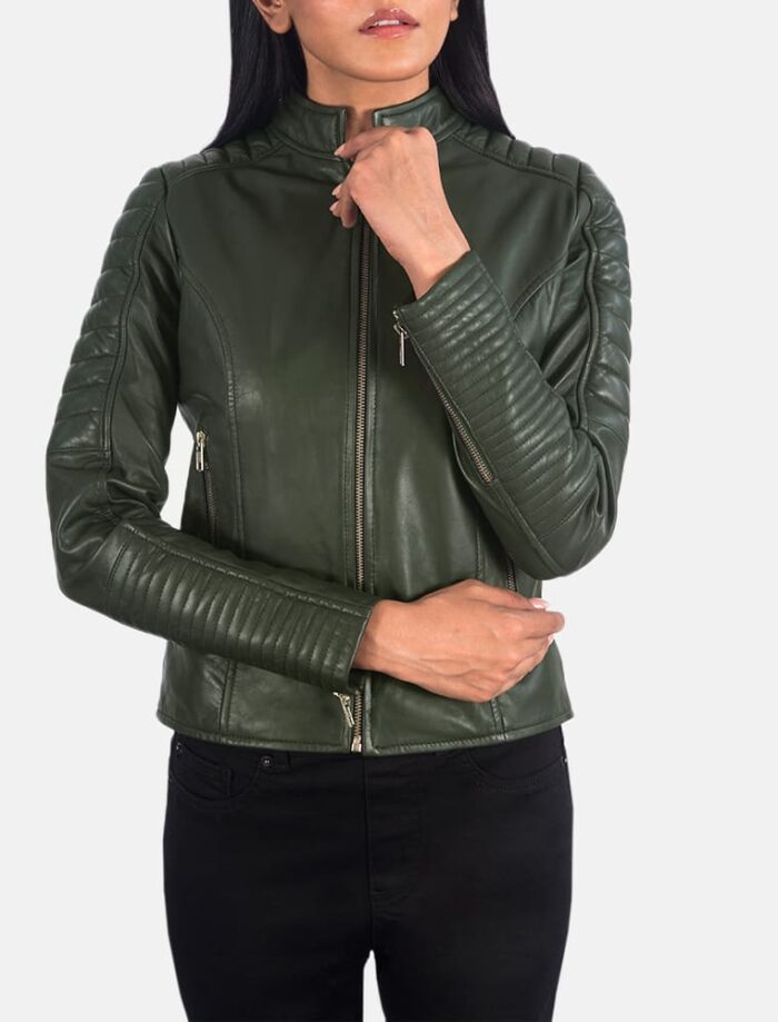 Adalyn Quilted Green Leather Biker Jacket