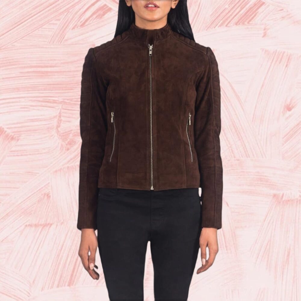 Adalyn Quilted Mocha Suede Biker Jacket