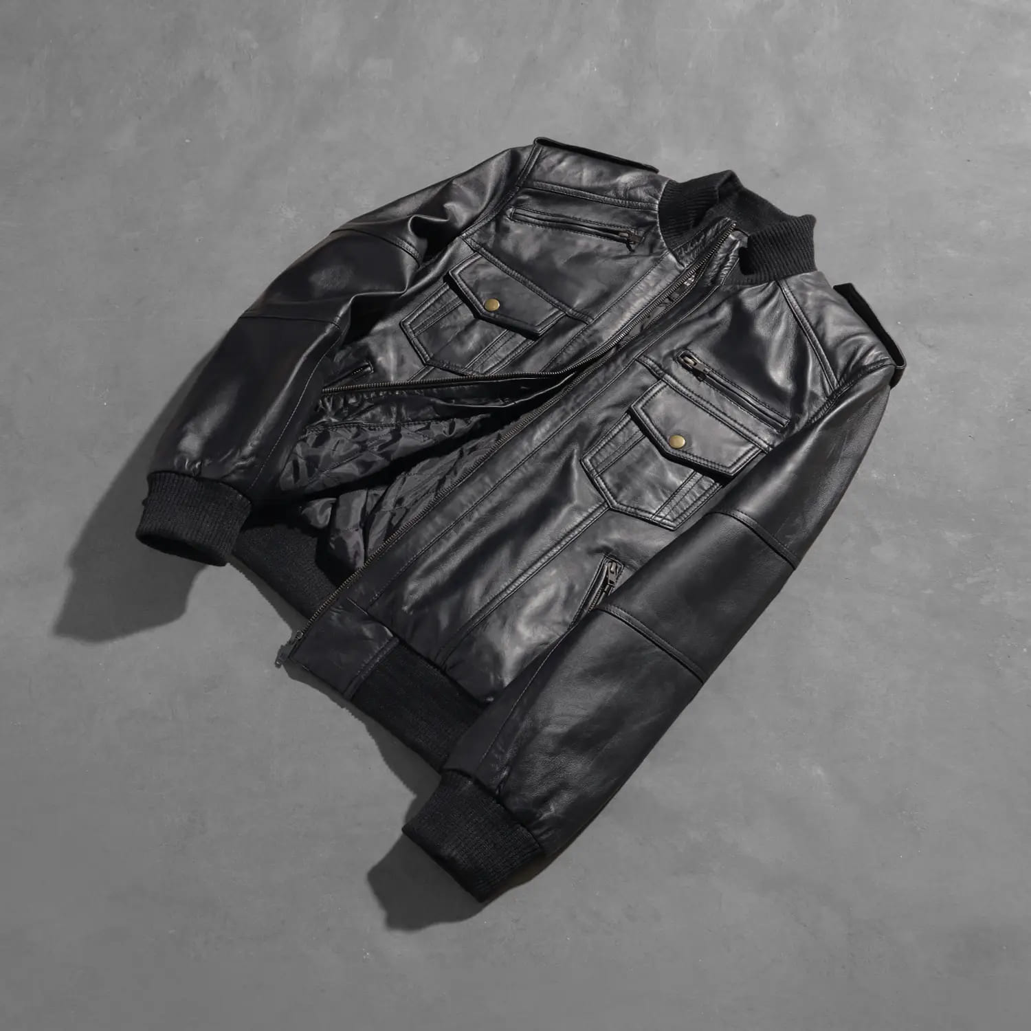 Agent Shadow Black Leather Bomber Jacket 8