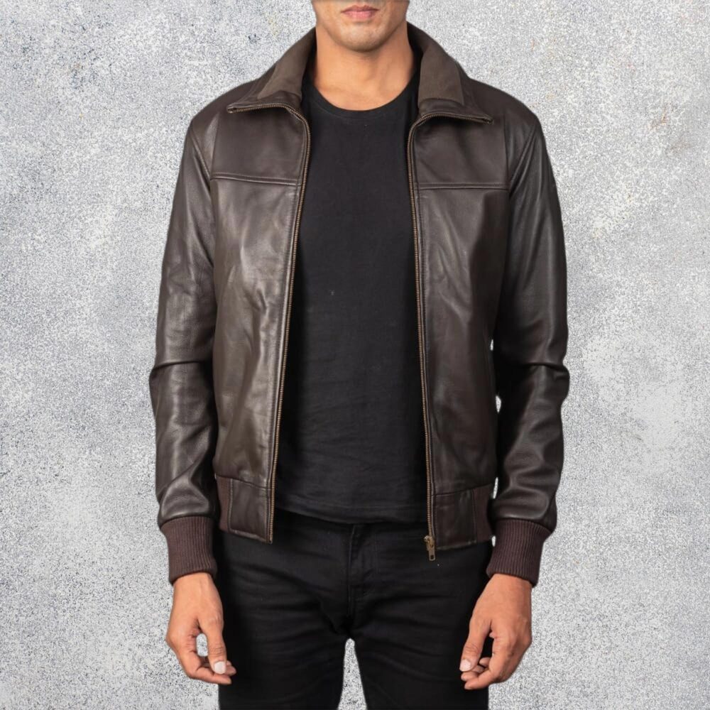 Air Rolf Brown Leather Bomber Jacket