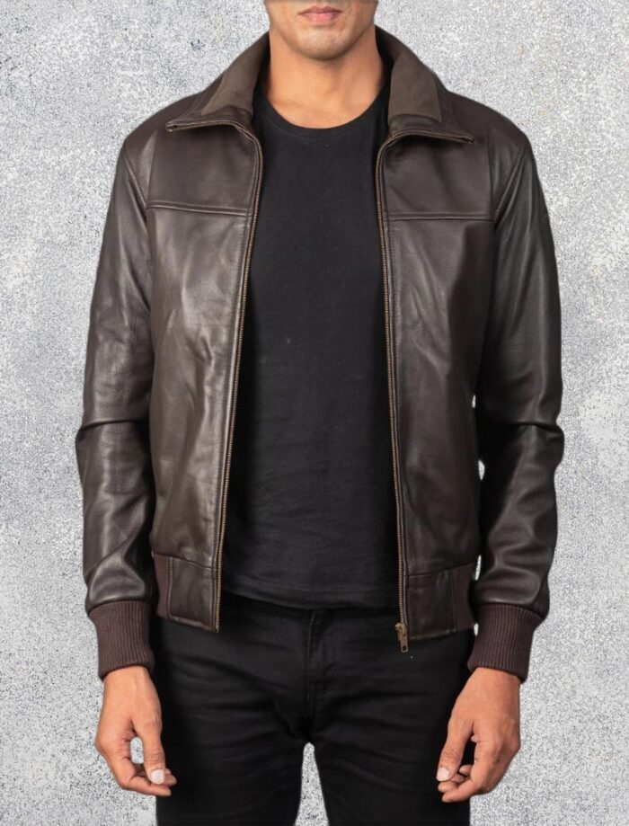 Air Rolf Brown Leather Bomber Jacket