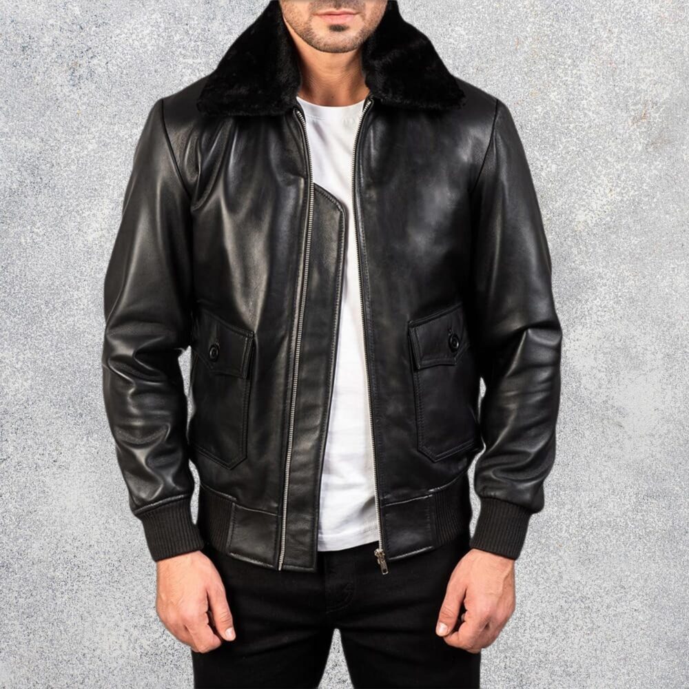 Airin G-1 Black Leather Bomber Jacket