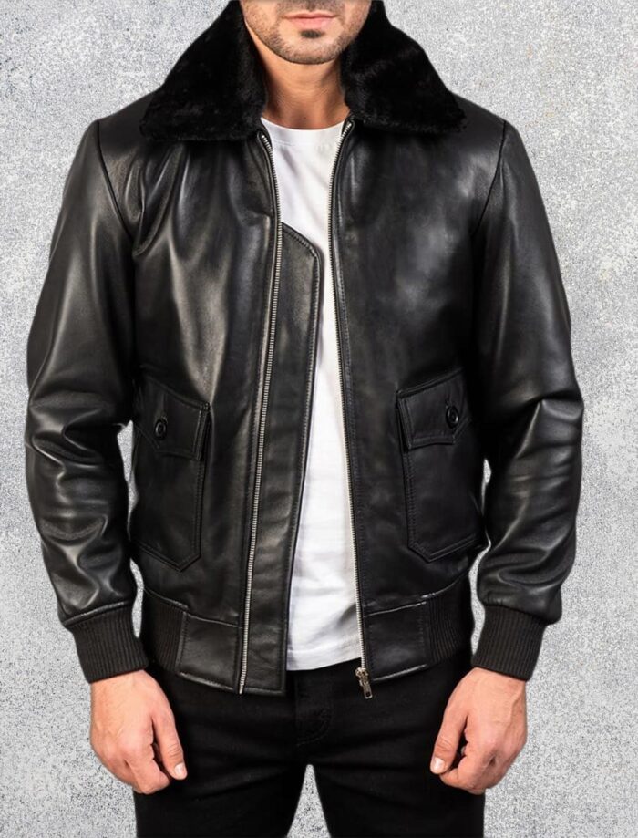 Airin G-1 Black Leather Bomber Jacket
