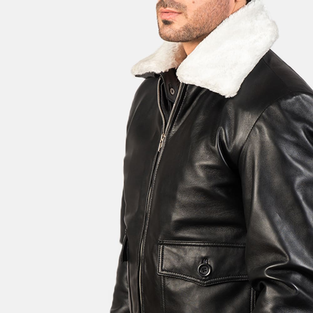 Airin G-1 Black & White Leather Bomber Jacket 6