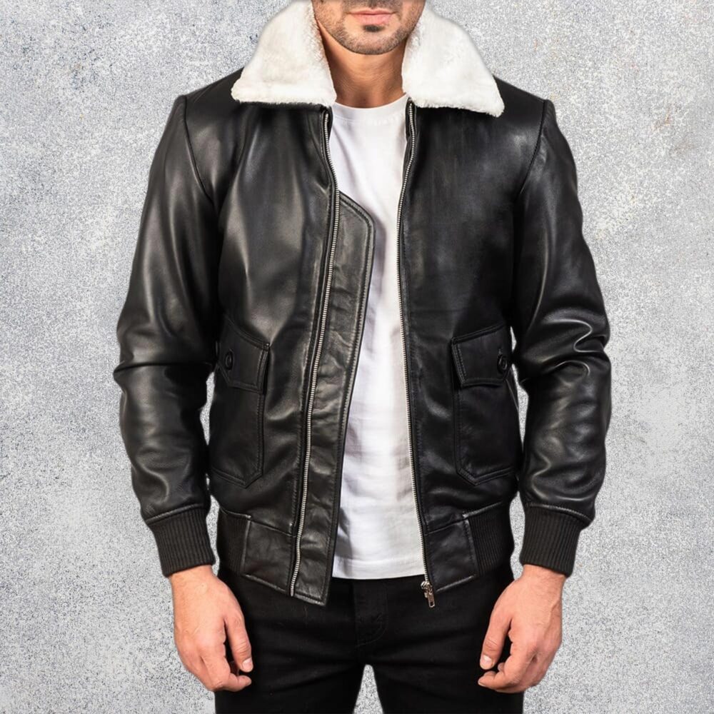 Airin G-1 Black & White Sheepskin Leather Bomber Jacket