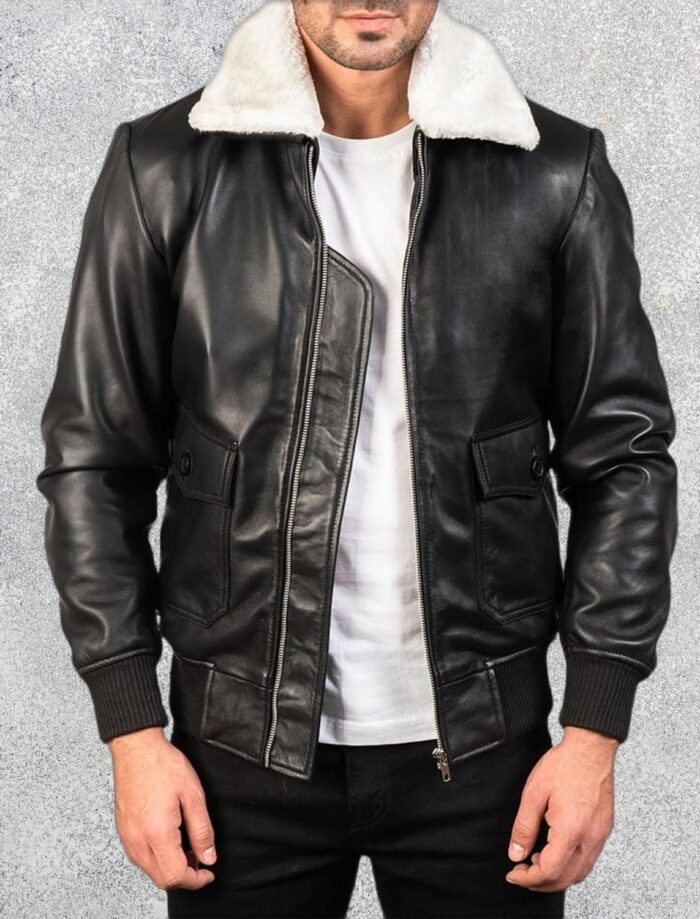 Airin G-1 Black & White Sheepskin Leather Bomber Jacket