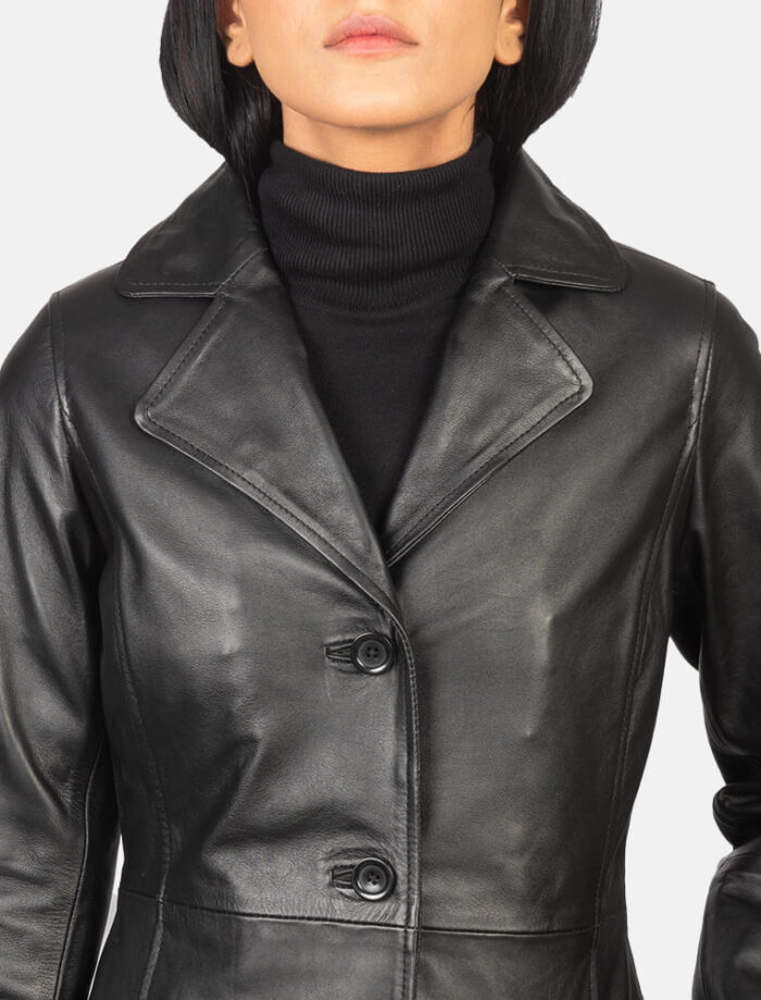 Alexis Black Single Breasted Leather Coat