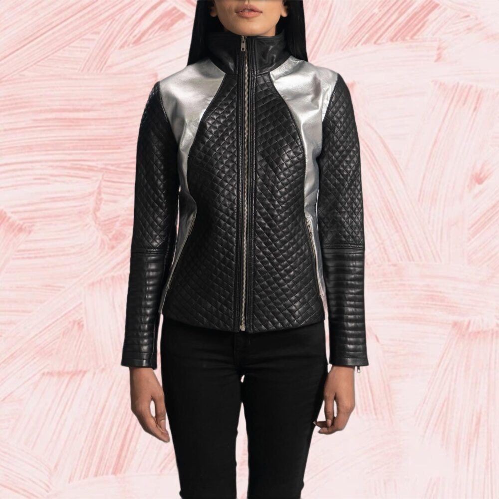 Alia Metallic Black Leather Biker Jacket
