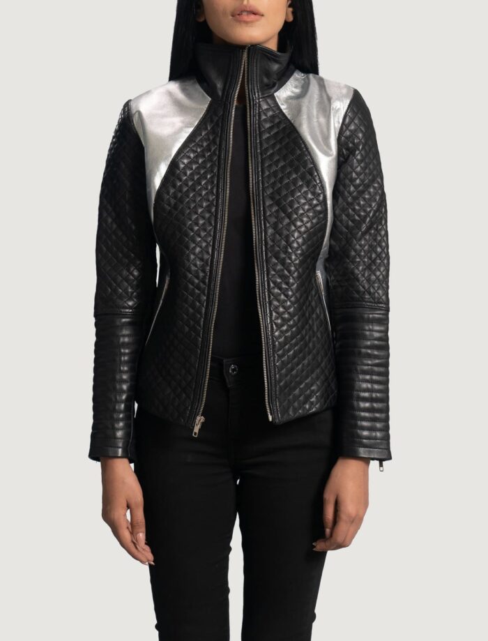 Alia Metallic Black Leather Biker Jacket