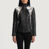 Alia Metallic Black Leather Biker Jacket