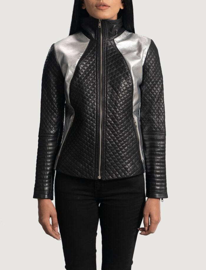 Alia Metallic Black Leather Biker Jacket