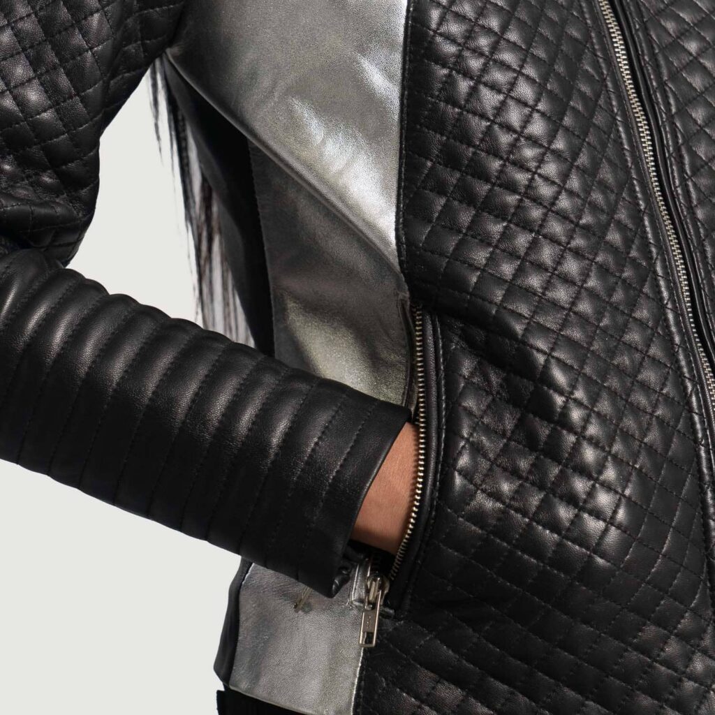 Alia Metallic Black Leather Biker Jacket