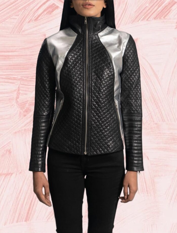 Alia Metallic Black Leather Biker Jacket