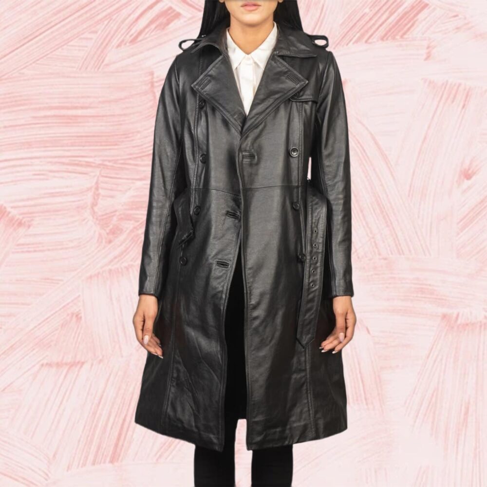 Alice Black Double Breasted Leather Coat