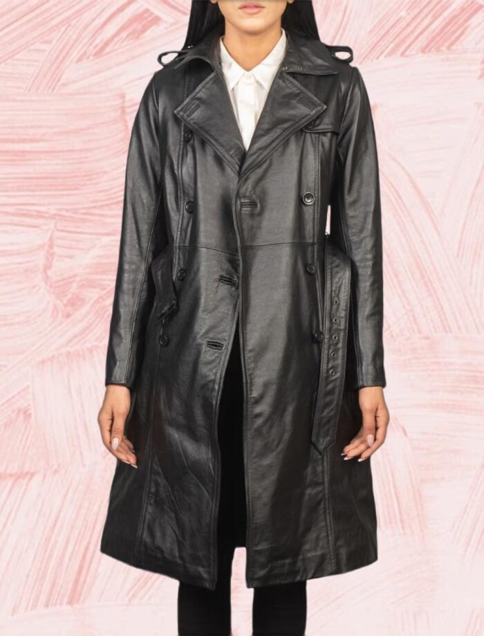 Alice Black Double Breasted Leather Coat