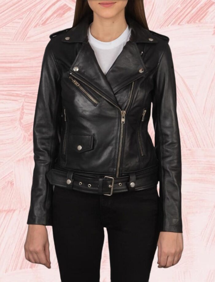 Alison Black Leather Biker Jacket