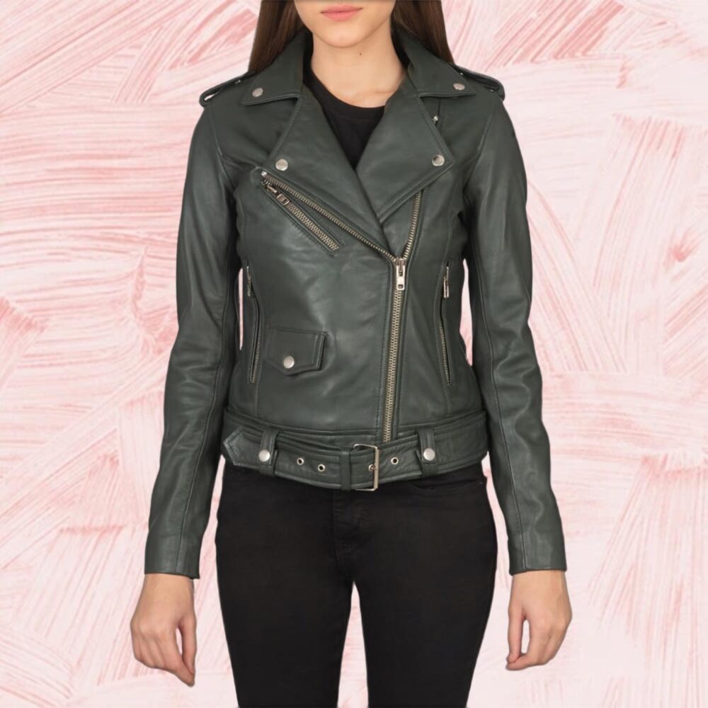 Alison Green Leather Biker Jacket